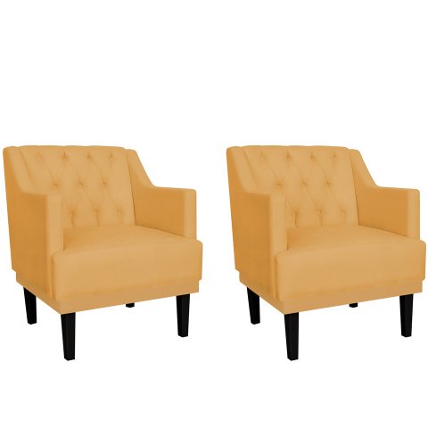 Kit 2 Poltronas Decorativa Alice Couro Amarelo Pés Madeira Ms Decor