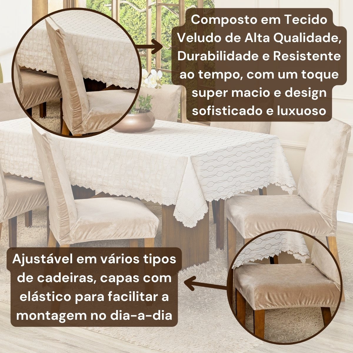 Kit Capas de Cadeira Jantar Lisa Splendore Ajustável com Elástico 04 Peças - Tecido Veludo Decoração - 5