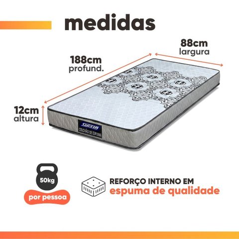 Colchão Solteiro Espuma D20 Supreme 88x188x12cm Double Face Branco - Gazin