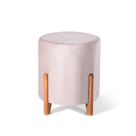 Puff Decorativo Redondo em Suede na Cor Bege