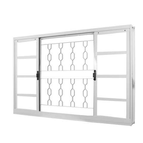 Janela de Aço de Correr 100x120cm 4 Folhas com Grade sem Vidro Minas Sul Mgm