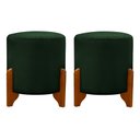 Ver imagem 2 de Kit 2 Puff Redondo Veludo com Pés em Madeira Maciça Decorativo Sala Quarto - Verde Escuro