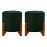 Kit 2 Puff Redondo Veludo com Pés em Madeira Maciça Decorativo Sala Quarto - Verde Escuro - 2