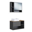 Ver imagem 2 de Conjunto para Banheiro Gabinete Suspenso 80cm com Cuba e Espelheira Barcelona Preto/Grafite