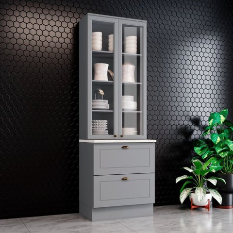 Cristaleira 71,5cm 2 Portas 2 Gavetas Americana Henn - Cinza/calcare