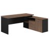 Mesa Diretor em L Escritório 170cm Home Office 2 Gavetas 1 Porta Marrom Preta - 3