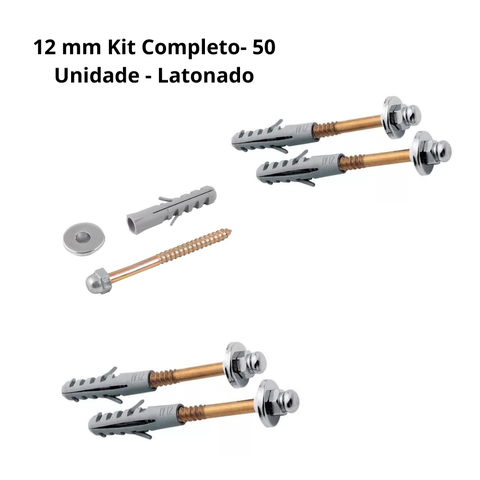 Parafuso P/ Vaso Sanitário 12 Mm Kit Completo 50 Un Latonado