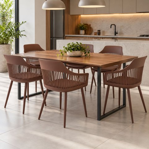 Kit 6 Cadeira Marcela com Braços para Sala de Jantar Cozinha Área Gourmet - Café