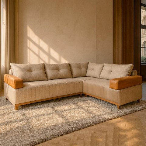 Sofá 4 Lugares 1,77x2,57m Canto Leona Gold Bom Pastor Linho Bege/caramelo