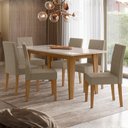 Ver imagem 1 de Conjunto Mesa de Jantar Liz 160cm 6 Cadeiras Jade Revestidas em Suede Cavalho/Bege/Off White Yescasa