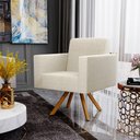 Ver imagem 3 de Kit 02 Poltronas Decorativa Giratória Para Sala Base de Madeira Helô L02 Linho Champagne -Lyam