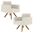 Ver imagem 1 de Kit 02 Poltronas Decorativa Giratória Para Sala Base de Madeira Helô L02 Linho Champagne -Lyam