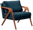 Ver imagem 1 de Poltrona Decorativa Mona Luxo Base De Madeira Maciça Sala Recepção Veludo Azul Marinho Eli Móveis e