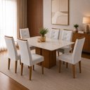 Ver imagem 1 de Conjunto 6 Cadeiras para Sala de Jantar Germany Estrutura em MDF Suede Bege Cel Móveis