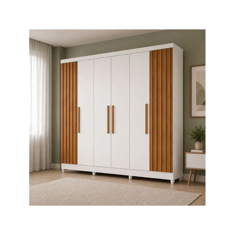 Guarda Roupa Casal Ripado 6 Pts c/ Pés Branco c/Naturale MDF Cabo Frio Bianchi