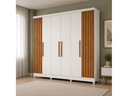Ver imagem 1 de Guarda Roupa Casal Ripado 6 Pts c/ Pés Branco c/Naturale MDF Cabo Frio Bianchi