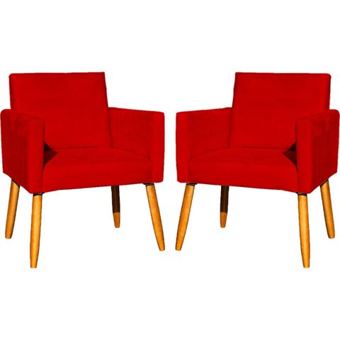 Kit 2 Poltronas Decorativa para Sala Nina Suede Cores Pé Palito 30cm Castanho