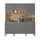 Ver imagem 7 de Armario de Cozinha Compacta 6 Portas 2 Gavetas Italia - Freijó/gris