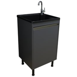 Tanque Lavanderia 26 Litros Torneira de Bancada + Gabinete Cor:pretocinza - 1