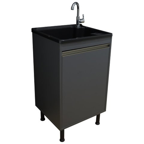 Tanque Lavanderia 26 Litros Torneira de Bancada + Gabinete Cor:pretocinza