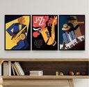 Ver imagem 1 de Kit 3 Quadros Decorativos Posters Cartazes Jazz 33x24cm:madeira Preta