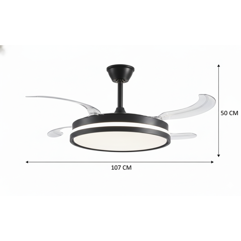 Ventilador de Teto Retrátil Compacto Preto com Led 60w e Controle Remoto