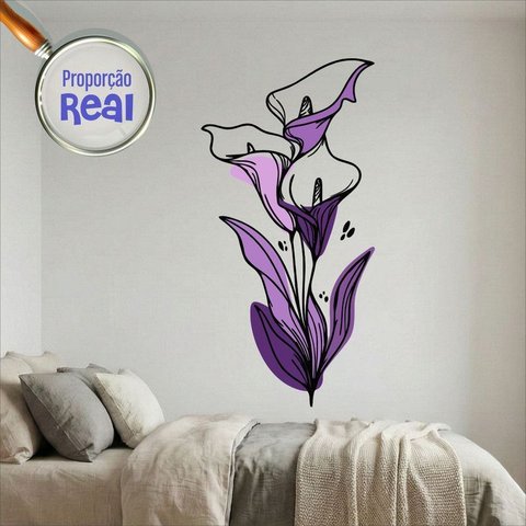 Adesivo Floral Boho Roxo Estilo Nórdico 75x150 Minimalista Mod.04
