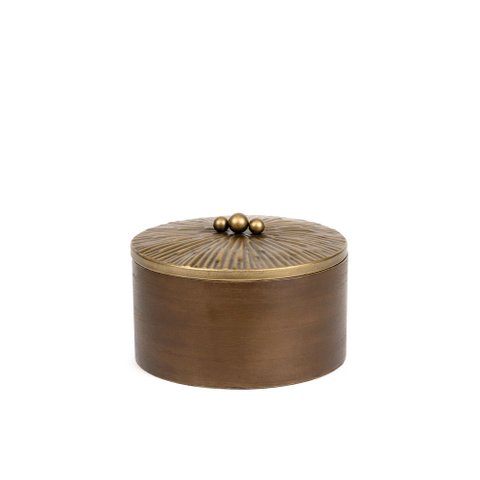 Pote Decorativo em Madeira com Tampa em Metal Dourado 16cm 22698P Mart