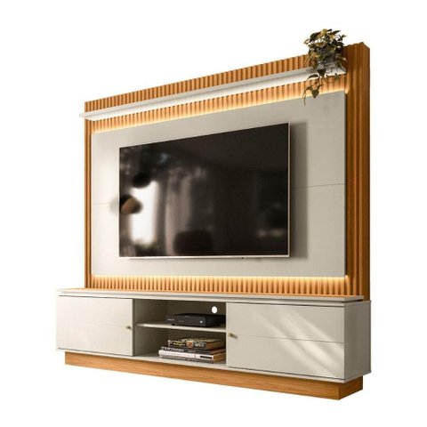 Painel Home com Nicho TV Suporte LED Off White Nature Amadeirado Moderno 191cm