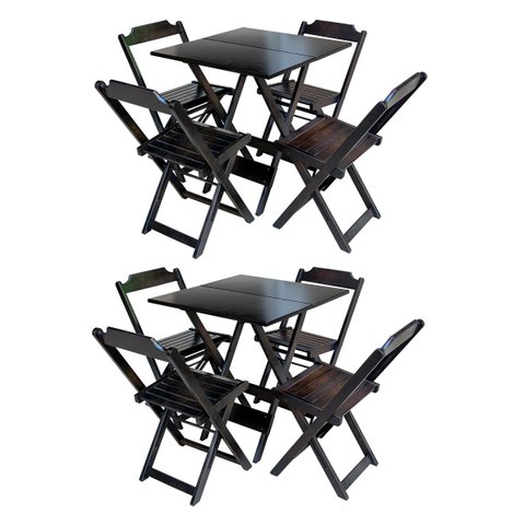 Kit 2 Jogos de Mesa Dobrável em Madeira Padrão 70x70 com 4 Cadeiras - Tabaco