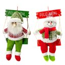 Ver imagem 1 de Jogo Papai Noel e Boneco de Neve Gangorra Madeira Pelúcia Tricô Xadrez Vermelho e Verde 40cm