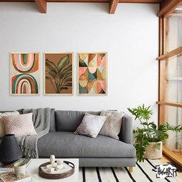 Kit 3 Quadros Decorativos Boho Folhagens Formas - 3