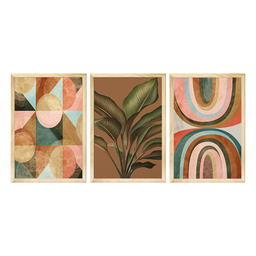 Kit 3 Quadros Decorativos Boho Folhagens Formas - 1