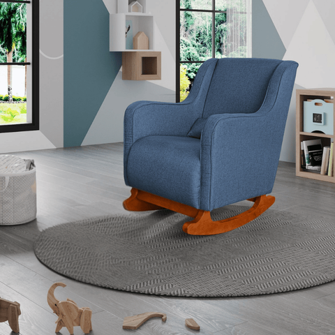 Poltrona Amamentação C / Balanço Cadeira Descanso Aquila Linho Azul - Twdecora