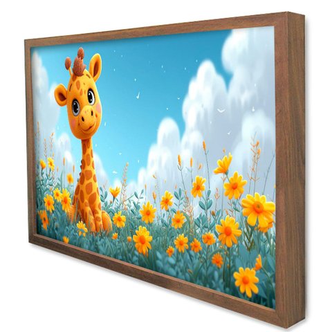 Quadro Decorativo Baby Girafinha em Moldura Caixa TaColado Moldura Caixa 3cm Madeira com Vidro 30 x 