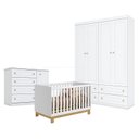 Ver imagem 1 de Quarto de Bebê Americano 4 Portas Com berço Americano Mini Cama Q Encanto Slim Branco Acetinado - Qm