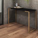 Ver imagem 1 de Mesa Escrivaninha Escritório e Home Office Stan Industrial Ferro Dourado Tampo MDF Preto - Ahazzo Mó