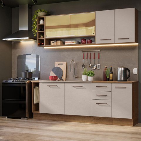 Armário de Cozinha Completa 220cm Rustic/crema Agata da Thêmis Madesa