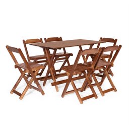 Jogo de Mesa 1,20 X 70 com 6 Cadeiras Dobráveis de Madeira Cor Imbuia - Móveis Britz - 1