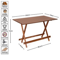 Jogo de Mesa 1,20 X 70 com 6 Cadeiras Dobráveis de Madeira Cor Imbuia - Móveis Britz - 5