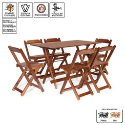 Jogo de Mesa 1,20 X 70 com 6 Cadeiras Dobráveis de Madeira Cor Imbuia - Móveis Britz - 3