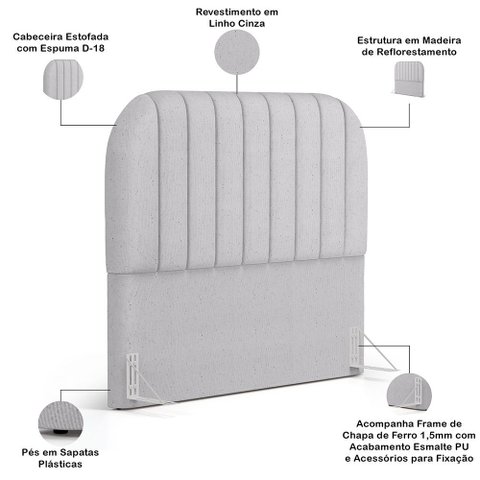 Cabeceira Cama Box Casal Estofada Orgânica 140cm Alice W01 Linho Cinza - Lyam Decor