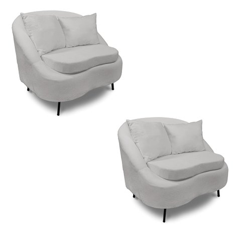 Poltrona Decorativa Orgânica Pé Ferro Pto Kit 2 Zaya Bouclê Cinza C05 - D'Rossi