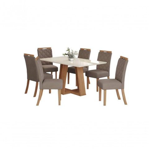 Mesa Jantar Lins 160 6 Cadeiras Bella Amendoa - Henn