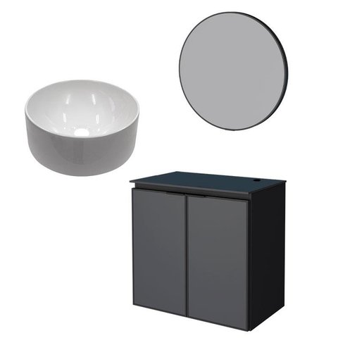 Conjunto Banheiro Aço Gabinete Umbu 60 Com Cuba Domo e Espelho Luna Cozimax Preto