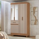 Ver imagem 1 de Guarda Roupa Roupeiro Siena 5 Portas 1 Gaveta Detalhes Frisados e Espelho Carvalho Fendi Moval