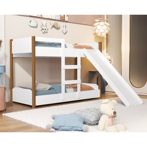 Beliche Infantil Com Grandes Escadas e Escorregador Segura:‎ Branco/Jequitibá
