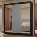Ver imagem 1 de Guarda-roupa Casal 3 Portas de Correr com Espelhos 2 Gavetas Preto/cinza Sublime Madesa Preto/cinza