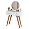 Penteadeira Condessa com Espelho Redondo com 2 Gavetas Pés Retrô para Quarto - Branco - 2