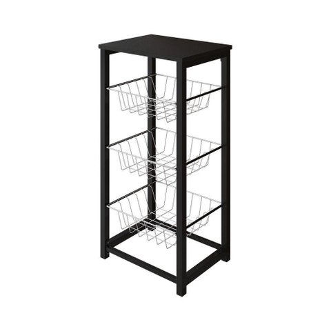 Fruteira De Chão Cozinha Desmontada Aço Preto Cesto Branco Tampo Preto Madri Cor: Branco
